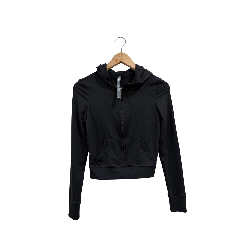 Vuori Halo Mini Full Zip Hoodie Black Heather DreamKnit Cropped Sweatshirt XS